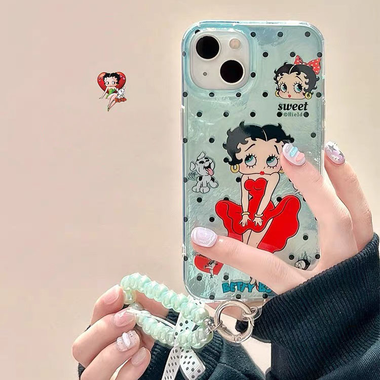 Mint Green Polka Dot Betty เหมาะสําหรับเคสโทรศัพท์ IPhone 15 ยอดนิยม Apple 14 Double-layer IMD 13promax Hard Case 12 มือถือโซ่แขวนเชือกรุ่นใหม่