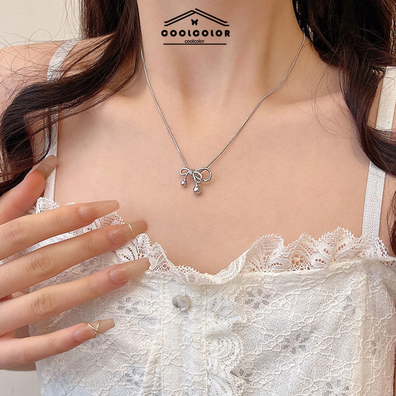 ในไทย💖1THBสร้อยคอโลหะผสมประดับโบว์กระดิ่งขนาดเล็กสไตล์เกาหลีโซ่ไหปลาร้าสําหรับเด็กผู้หญิงเครื่องประดับแฟชั่น