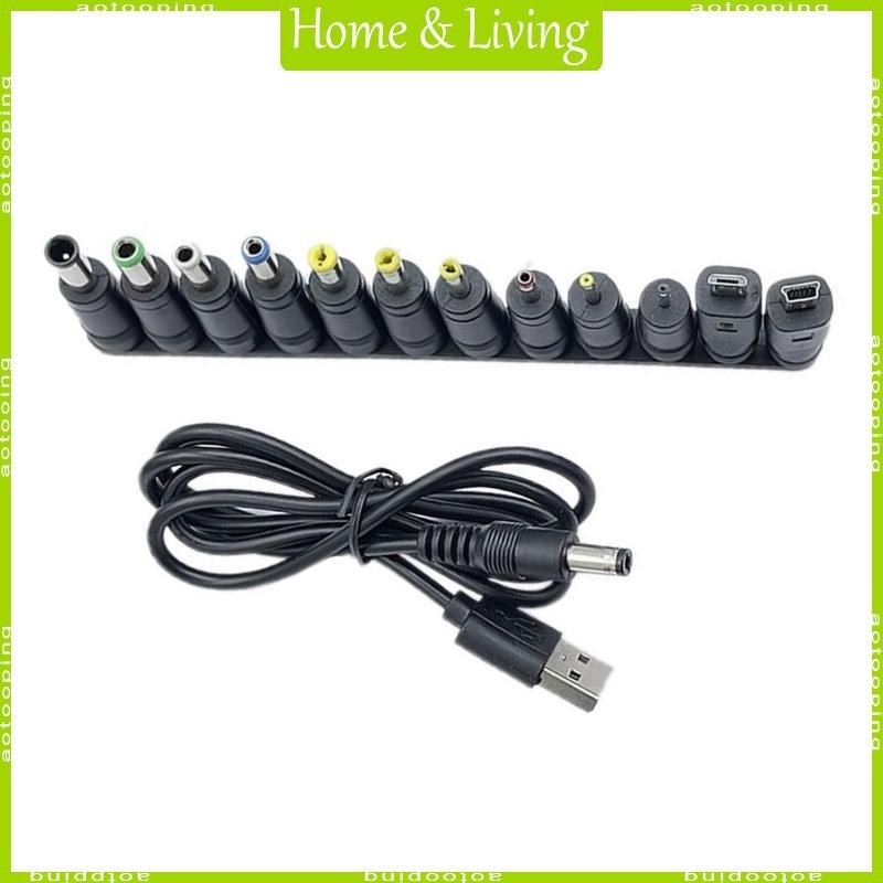 Aotoo USB to DC5V 5 5x2 1 มม.สายชาร์จชาร์จหลายอุปกรณ์พร้อมอะแดปเตอร์ 12 ชิ้น