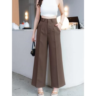 G94 กางเกงทรงขากระบอก ตะขอหน้า แต่งหูเข็มขัดคู่ 9 ส่วน ผ้าเปเป้ Pants ผู้หญิง Clothing เสื้อผ้า Women Lady