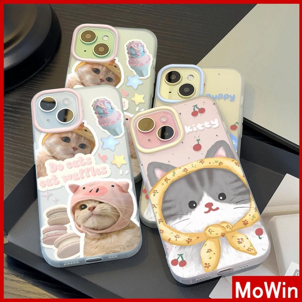 Movin - เคสใส iPhone15 11 Pro Max iPhone เคส TPU นิ่มป้องกันรอยนิ้วมือแบบด้าน ลูกแมวสีสันสดใสน่ารักและลูกหมามีฮู้ด Compatible With iPhone14 13 12 Pro max XS XR 7 8 Plus