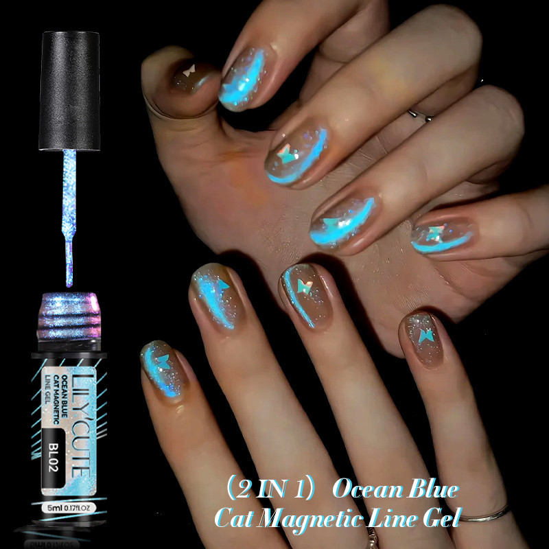Lilycute Ocean Blue Cat Magnetic Line Gel Polish Tears of Shining Soak Off UV Gel Nail Art Varnish
