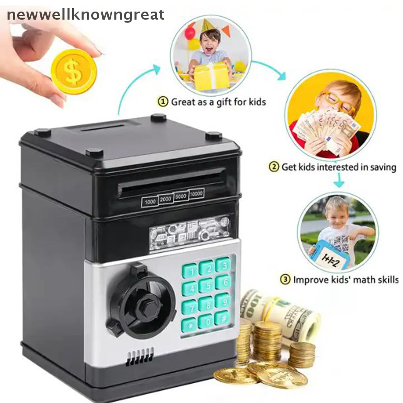 ใหม่wellknowngreat Creative Piggy Bank อัตโนมัติ Mini ปลอดภัยเหรียญเงินสดเก็บเงินกล่องรหัสผ่านเคาน์เตอร์รหัส Key Lock เหรียญ Bank ATM เด็กของขวัญ CAD