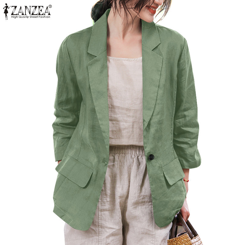 Zanzea ผู้หญิงแฟชั่นเกาหลีแขนสามส่วนกระเป๋าปลอม Turn-Down-Collar Blazer