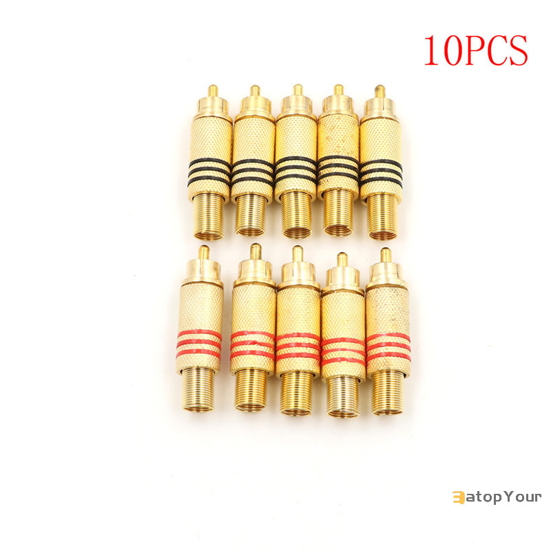 Eatopyour] 10 ชิ้นขั้วต่อ RCA ชายแจ็คปลั๊กเสียง Vedio เชื่อมทองสีแดงสีดําใหม่