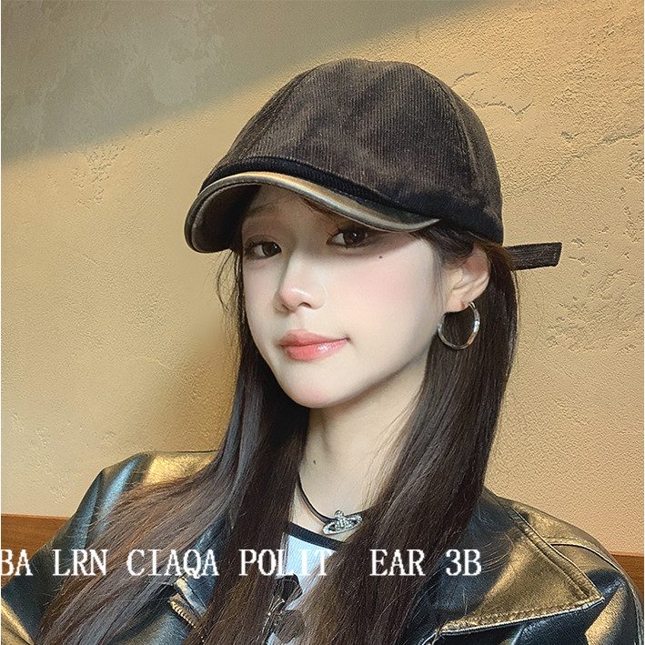 2024 ผู้ชายผู้หญิง Corduroy ฤดูใบไม้ร่วงฤดูหนาว Beret เส้นรอบวงหัวใหญ่สีดําสีน้ําตาล Face-appearing จิตรกรน้อยหมวก Peaked หมวก