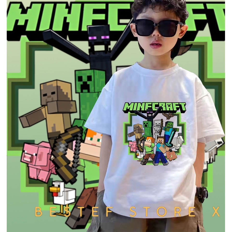 พร้อมส่ง เสื้อเด็ก Jj & Mikey Minecraft Games-13 เสื้อเกมส์ Kids shirt สี ผ้าใส่สบาย 100-150cm