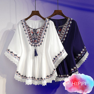 Chiffon Blouse for Women's Casual Vacation Bohemian Style V-neck Top S-4XL