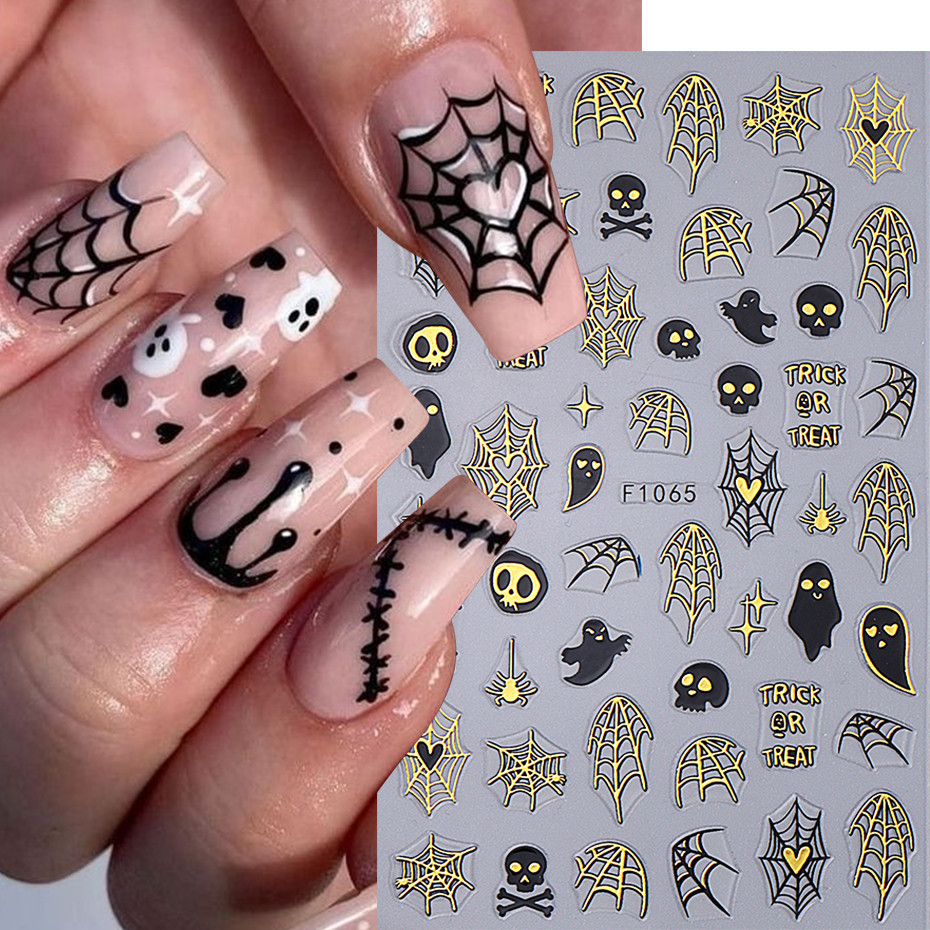 3d ฮาโลวีนเล็บสติกเกอร์ Ghost ฟักทอง Spider Web Sliders แมงป่องค้างคาวหยดเลือด DIY ฤดูหนาวเล็บ Decals ตกแต่ง
