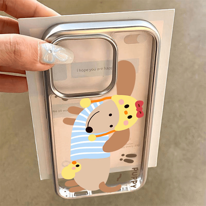 การ์ตูน Doodle ไก่หัวน่ารักลูกสุนัข IPhone สําหรับ 7/8 Plus 14/13promax 12/11 Electroplated โปร่งใสขนาดใหญ่ Drop ทน IPhone15 นุ่ม XR/xs สี