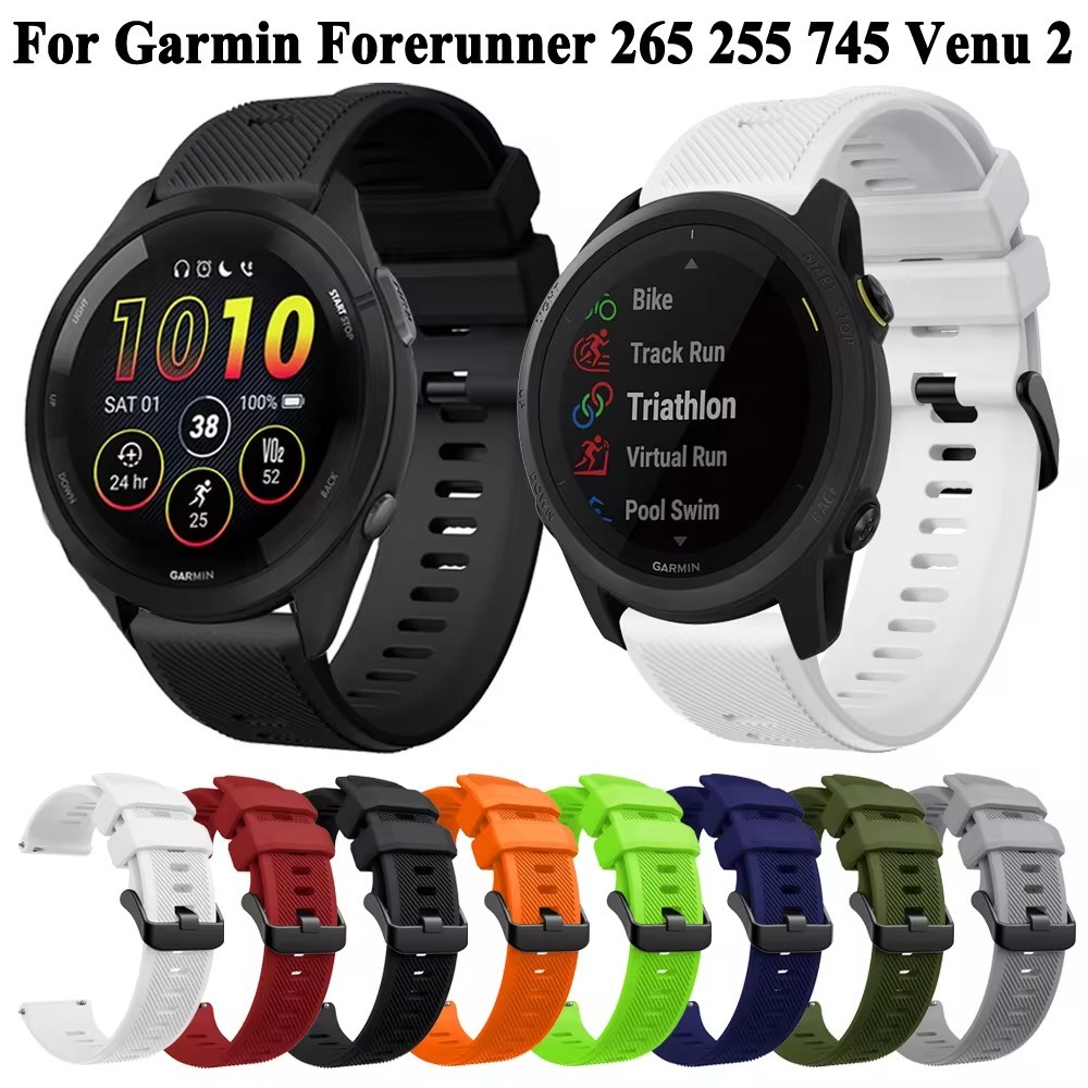 22 มม.กีฬาซิลิโคนสําหรับผู้เบิกทาง Garmin 265 255 เพลง/ 745/Garmin Vivoactive 4/Venu 2 สายคล้องคอเปลี่ยนสายรัดข้อมือ