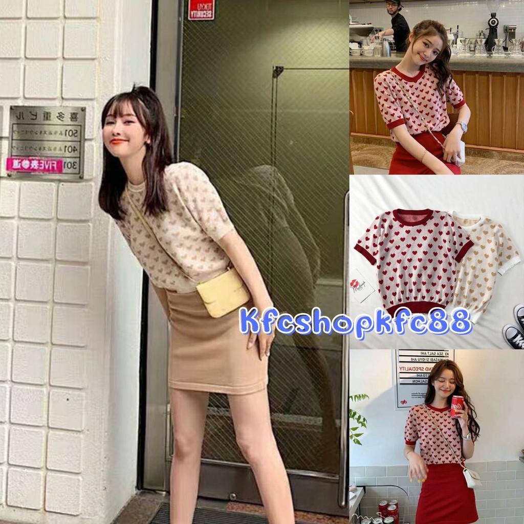 🌟KFC🌟 เสื้อไหมพรมลายหัวใจ ฟรีไซส์ ใส่สบาย #A55