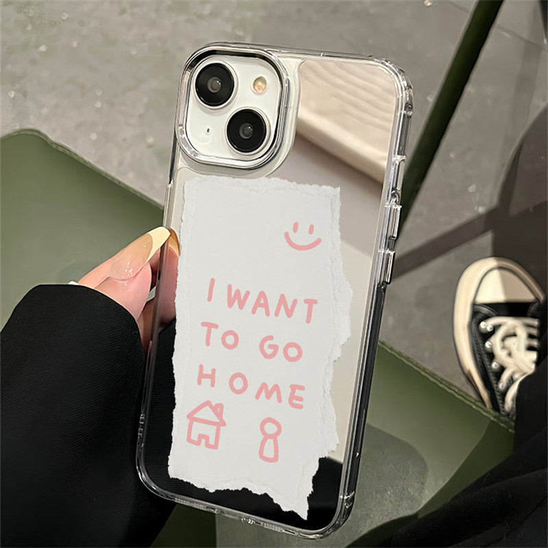 Ins I Want to Go Home รูปแบบแต่งหน้ากระจกนุ่มกรณี Anti-Fall เคสโทรศัพท์สําหรับ iPhone 16 Promax 15 Promax 12 13 Mini 14plus 11 Pro Max X XS XR XS Max 7 8 plus Se2020