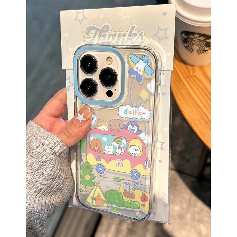 Ins สัตว์เด็กรถบัสนุ่มโปร่งใสกรณี Attern Anti-Fall เคสโทรศัพท์สําหรับ iPhone 16 Promax 15 Promax 12 13 Mini 14plus 11 Pro Max X XS XR XS Max 7 8 plus Se2020 6G 6Plus