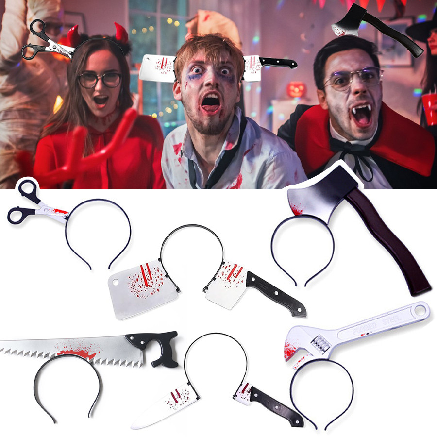 ฮาโลวีนสยองขวัญสวมหัวมีดกรรไกรประแจ Terrerist Hairband คอสเพลย์ชุดแฟนซีปาร์ตี้เครื่องแต่งกาย Trick ของเล่น Spoof Props