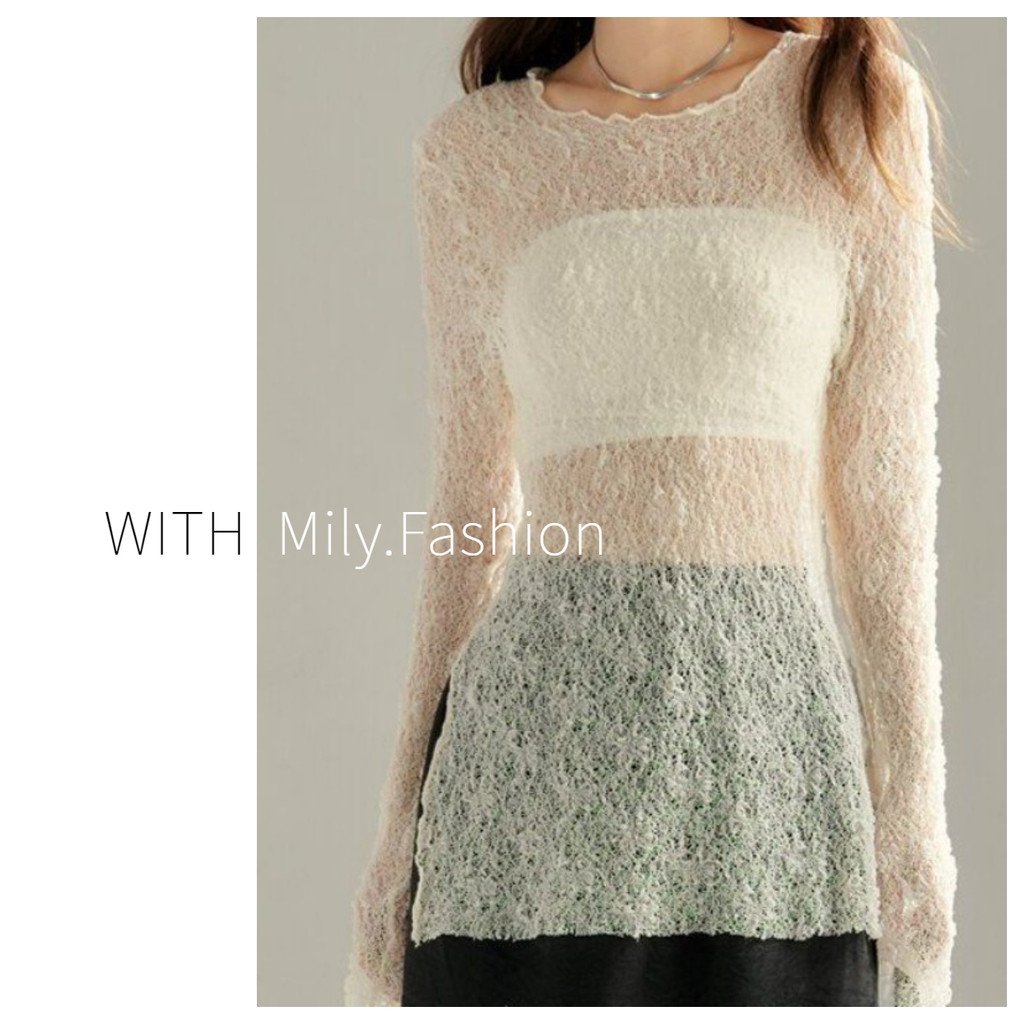 Milyfashion Layered Art โปร่งใสลูกไม้ Hollow Slim-fit Bottoming Top Blouse เสื้อขนาดเล็ก