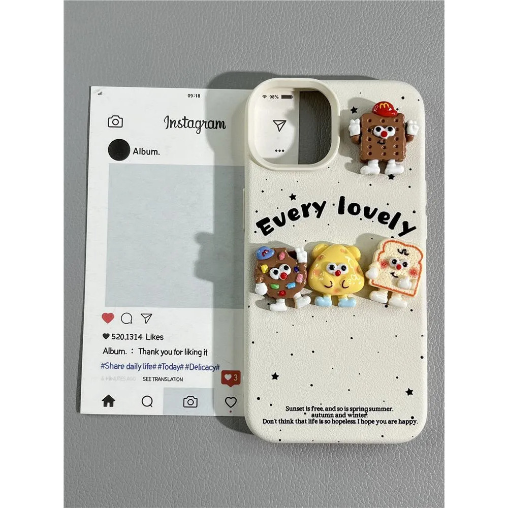 สไตล์เกาหลีน่ารักสนุกบิสกิตสามมิติขนมปังขนมปังเหมาะสําหรับiphone15promaxเคสโทรศัพท์apple 14 13 12 11 ใหม่Niche High-Endกันกระแทกป้องกันกรณี
