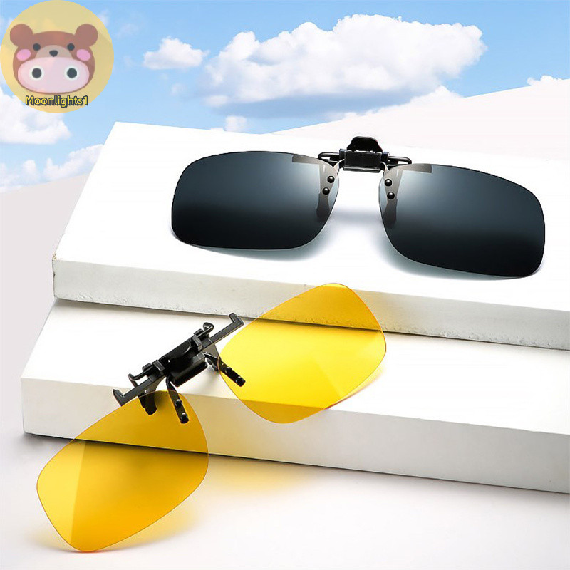 Moonlights1 UV400 Day Night Vision ขับรถคลิปบนแว่นตากันแดด Flip Up Anti Glare แว่นตากันแดดคลิปเลนส์เลนส์โพลาไรซ์แว่นตาแว่นตาคลิป EN