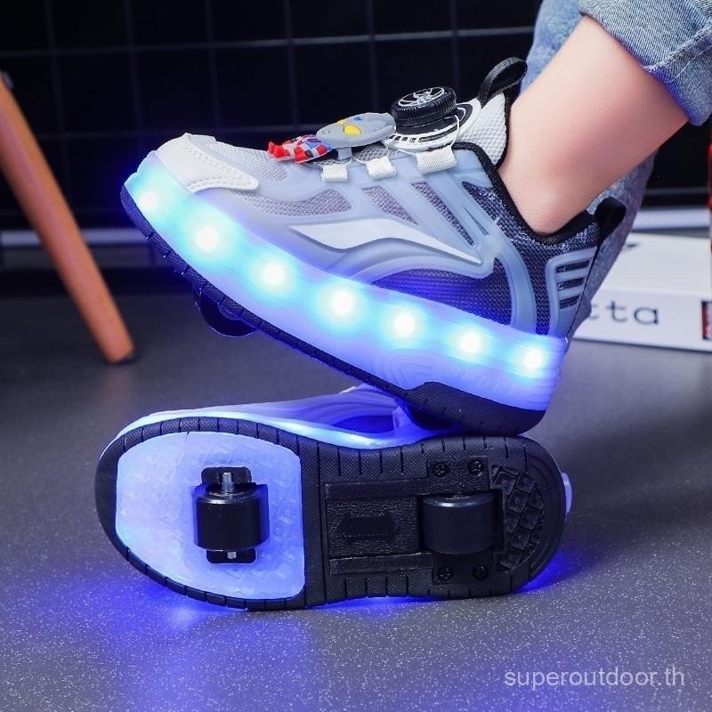 Hot แป้งสีม่วงหมุนหัวเข็มขัด Roller Skates ผู้ใหญ่เด็กสองล้อ Roller รองเท้าล้อรองเท้า USB le LED รองเท้า ERSG L6P0