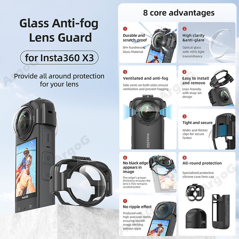 Amagisn Optical Glass Anti-Fog เลนส์สําหรับ Insta360 X3 พร้อมเคสซิลิโคนและฝาครอบเลนส์ชุด Anti Scratch ฝาครอบป้องกัน Insta360 X3 อุปกรณ์เสริม