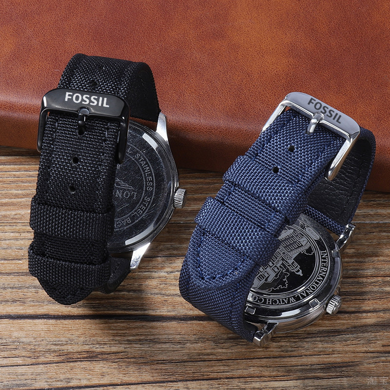 Fossil สายนาฬิกาไนลอนสําหรับผู้ชาย Army สีเขียวผ้าใบนาฬิกา 18/19/20/21/22/23/24 มม.สร้อยข้อมือหนัง Cowhide