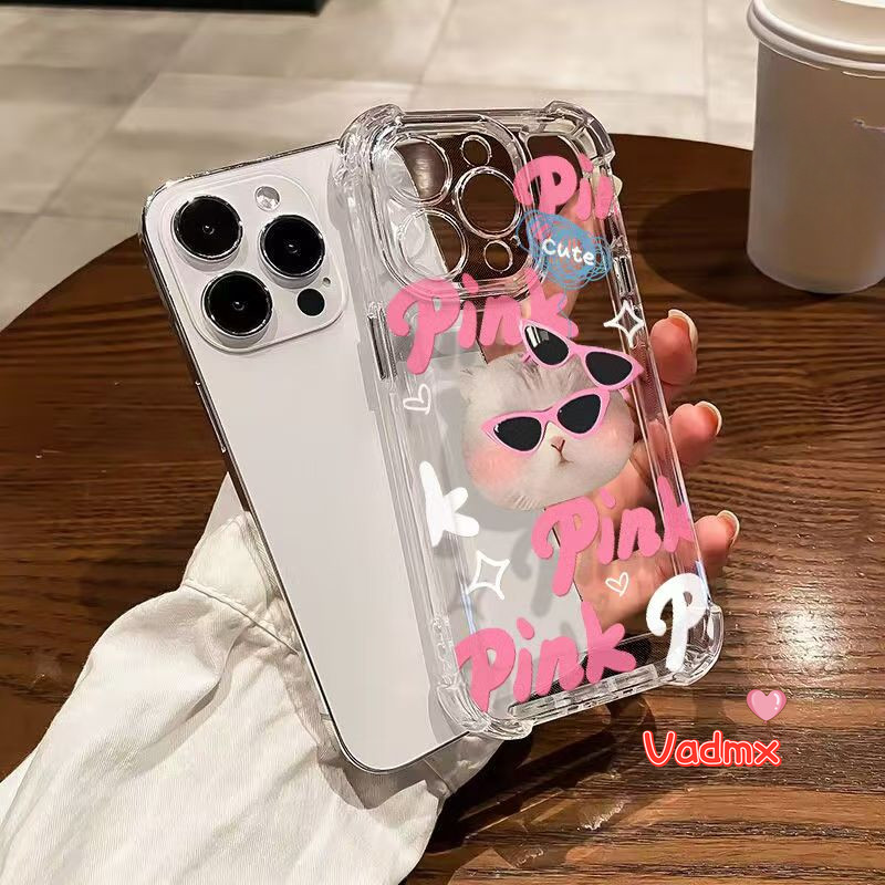 Cool สีชมพูแว่นตากันแดดแมวปลอกใสสําหรับRealme X7 Pro 7 Pro C12 C25 C25S Narzo 20 C15 6 5 Pro 5i 5s 6i C3 X3 Super Zoom XTน่ารักเคสโทรศัพท์Anti-Fallโปร่งใสปกอ่อน