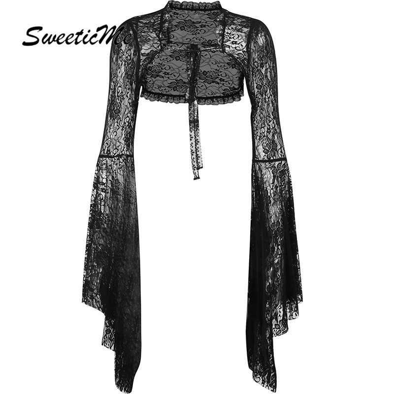 SweeticMe เสื้อลูกไม้เซ็กซี่แขนยาวสําหรับผู้หญิงแฟชั่นใหม่