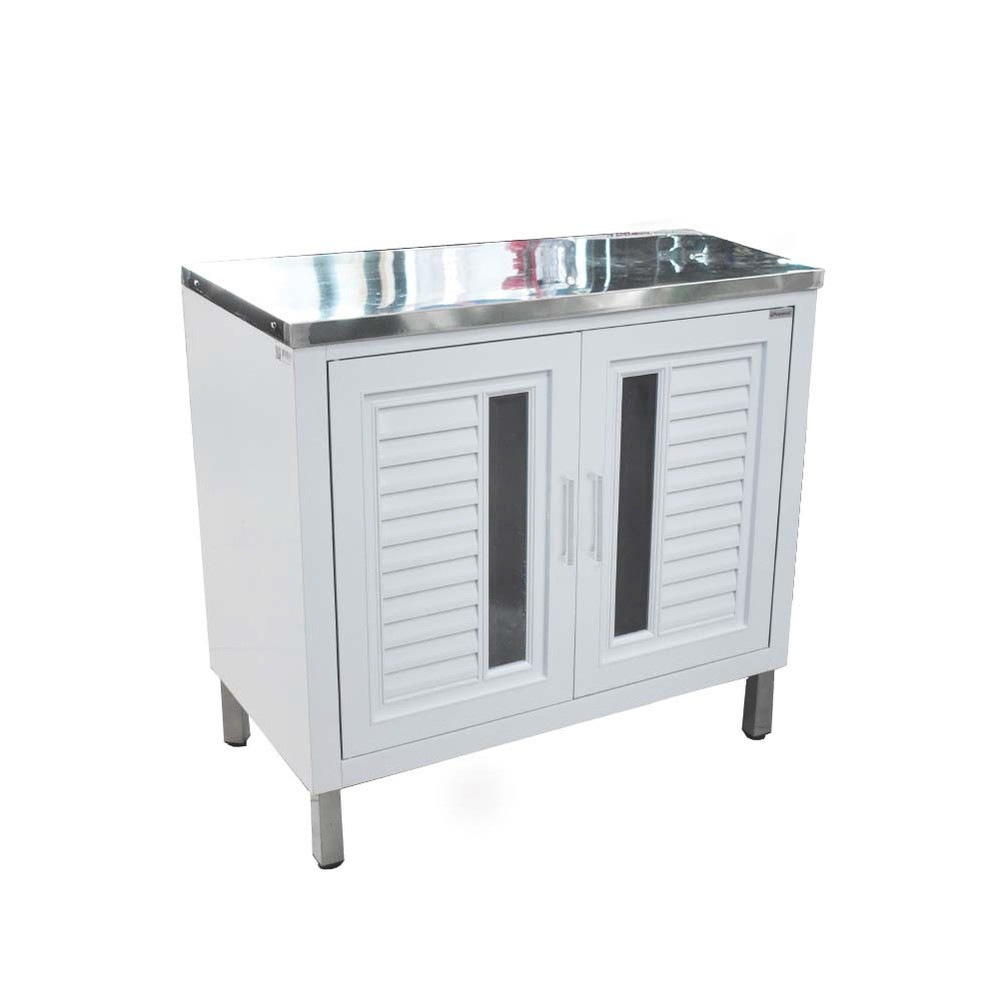 GlobalHouse CLOSE ตู้ตั้งพื้นท็อปเรียบ ABS  ALISA ขนาด 90x85x50 ซม. สีขาวออร่า สินค้าของแท้คุณภาพดี