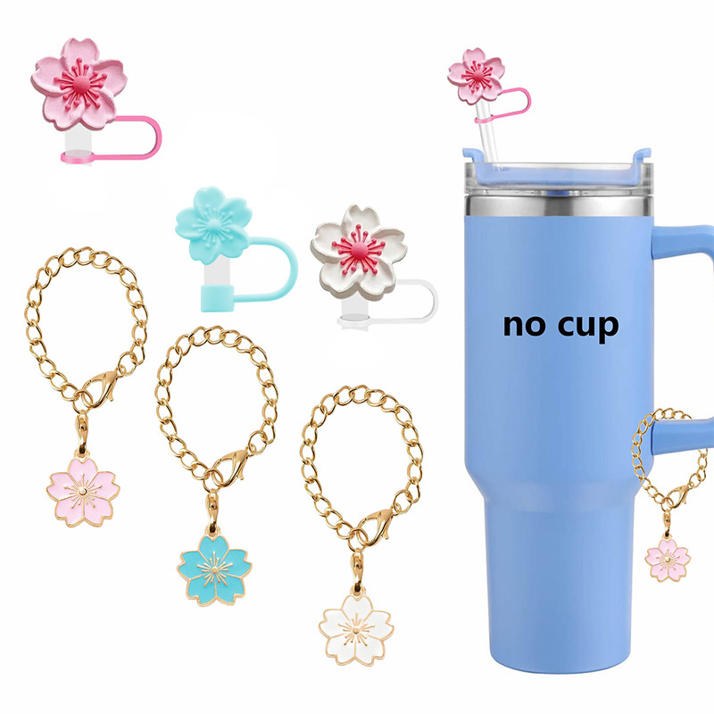 Sugaw จี้ขวดน้ํา & 10 มม.ชุดฝาครอบฟาง, Begonia Charm ส่วนบุคคลหมวกฟางซิลิโคน Protector หลอดฝาปิดฟางสําหรับ Stanley Tumbler – โปรปัง