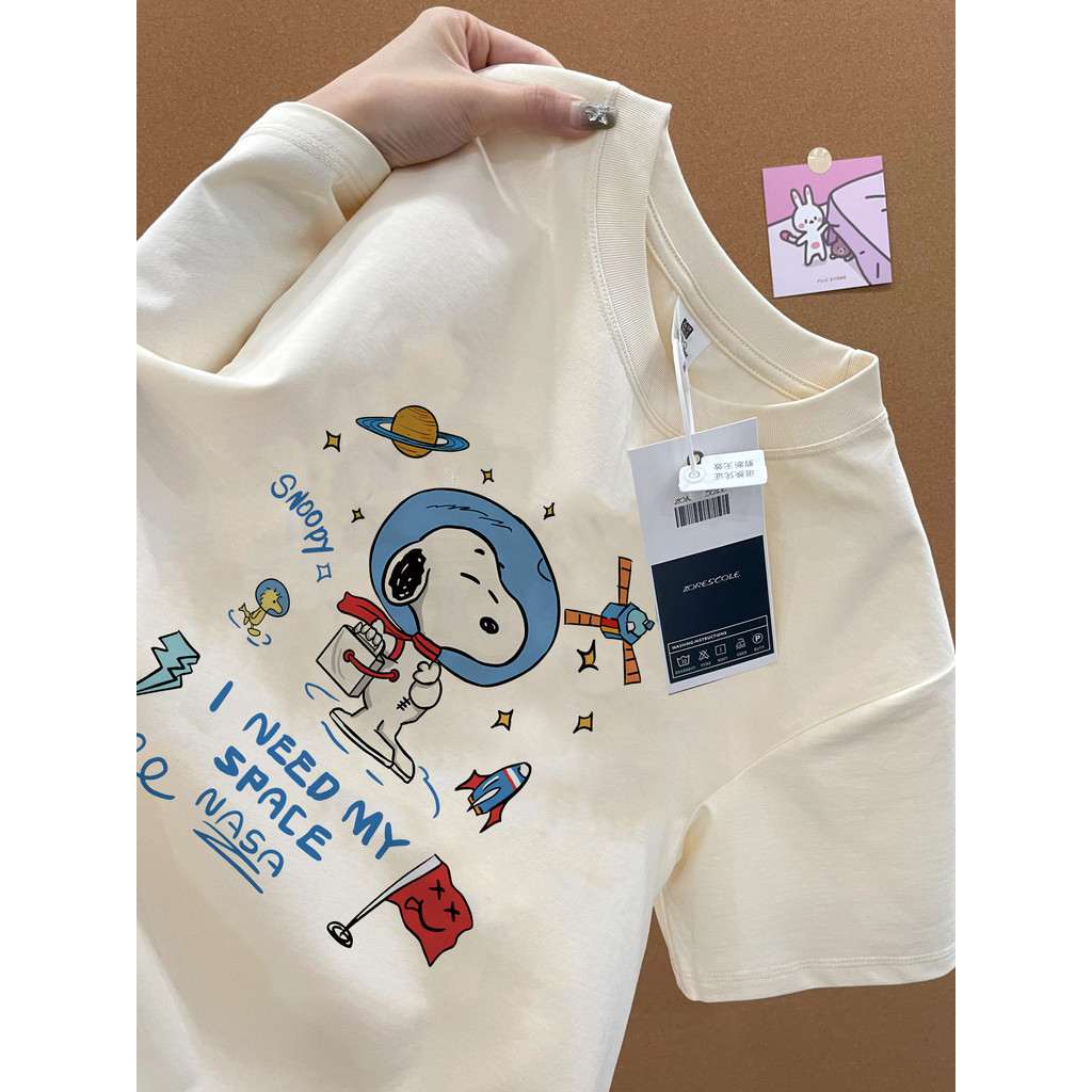 COD (จัดส่งในกรุงเทพฯ) MAO Shop เสื้อยืดผู้หญิงขนาดใหญ่คอกลมแขนสั้นหลวม พิมพ์ สนูปปี้ ผ้าฝ้ายแท้ 100% #2261