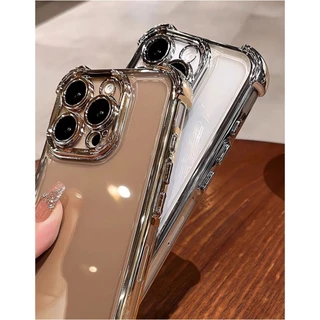 สี่มุมชุบสีหลักเคสใสสําหรับ ไอโฟน 16 15 14 โปรแม็กซ์ 13 12 11 บวกทนต่อแรงกระแทกพร้อมฝาครอบฟิล์มเลนส์