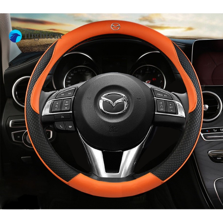Mazda หนัง Breathable พวงมาลัยรถโลโก้อุปกรณ์เสริม 38 ซม.สําหรับ Mazda 2 3 5 6 8 Atenza AXELA CX5 CX7 CX3 CX9 RX MX