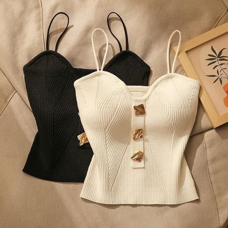 High-end Chanel สไตล์ถัก Tube Top กับ Camisole Vest สําหรับสตรีสวมใส่ด้านนอกแขนกุด Beautifu High-piece ถักกางเกงขาสั้นอเนกประสงค์ Bra ผู้หญิง 外穿 无线 underwire breast flops Top9.6
