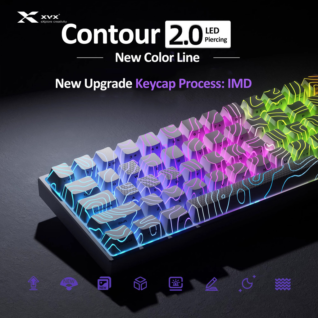 Contour 2.0 Keycaps LED โปร่งแสงโปรไฟล์ OEM 118 คีย์ PBT Letter Side-แกะสลัก IMD กระบวนการสายส่งแสง Creative Mechanical XVX Keycaps สําหรับ Wooting Mad68 Aula RK