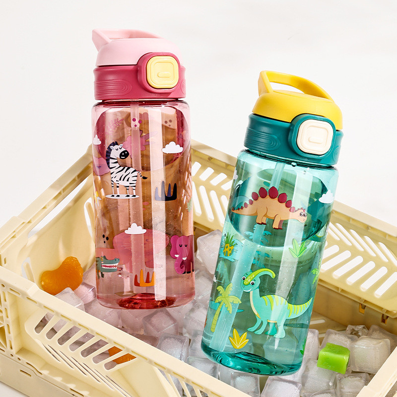 ขวดน้ำเด็กน่ารักถ้วย Sippy ไดโนเสาร์น้อยซิลิโคนปากขวดน้ำกีฬากลางแจ้งขนาดใหญ่ความจุ 550ml