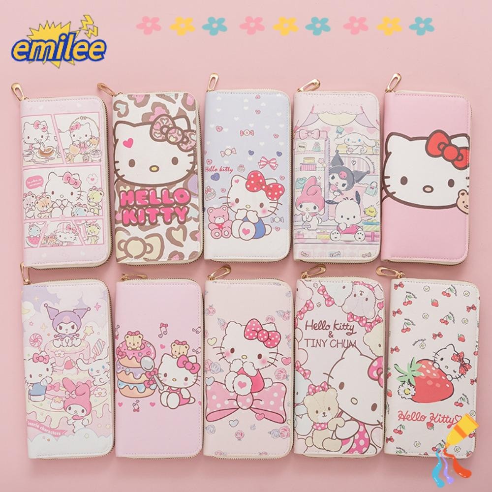 เอมิลี กระเป๋าสตางค์ใบยาว,ซิปกระเป๋าใส่เหรียญหนัง ปู่,คิตตี้น่ารักกระเป๋าบัตรความจุขนาดใหญ่สาว