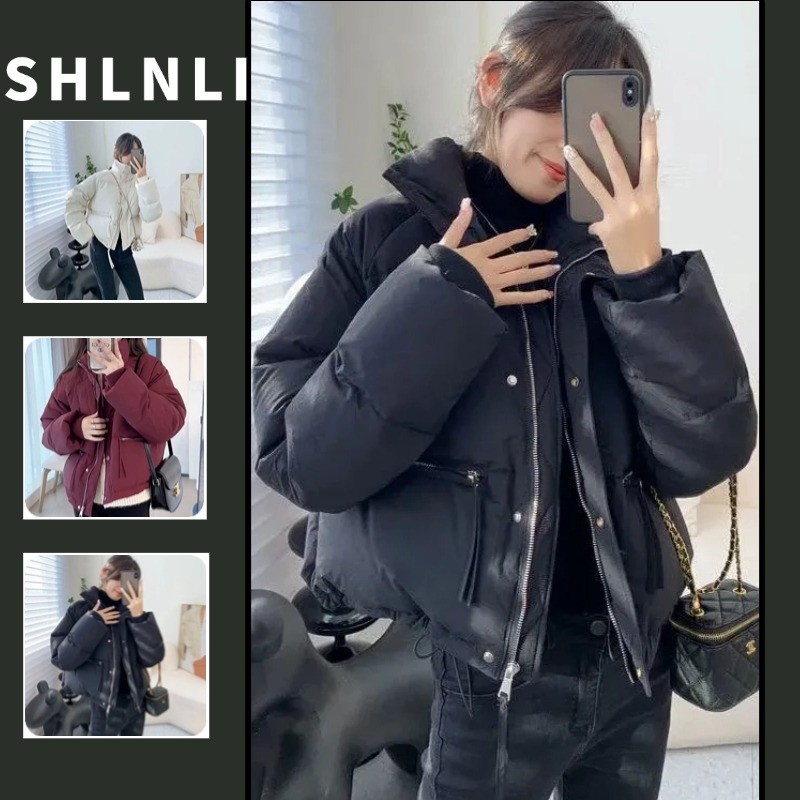 ผู้หญิงอบอุ่นหนาสั้นผ้าฝ้ายเบาะแจ็คเก็ตยืนปก เสื้อพาร์ก้าส ฤดูใบไม้ร่วงฤดูหนาวทนกว่า