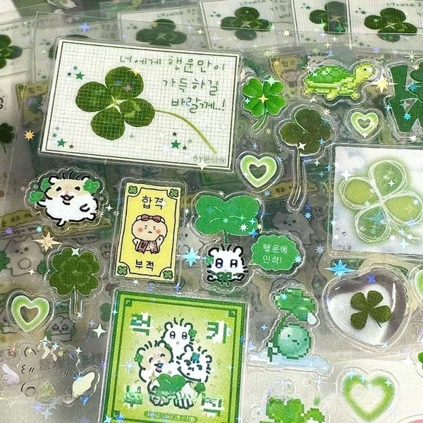 Steve 4 ชิ้นชุดสีเขียว four-leaf Clover โปร่งใส Star Glitter ฟิล์มตัดสติกเกอร์ Jouranl Deco สติกเกอร์ ราคา ถูกที่สุด ดีลบีเคเค แกลเลอรีภาพที่ 6