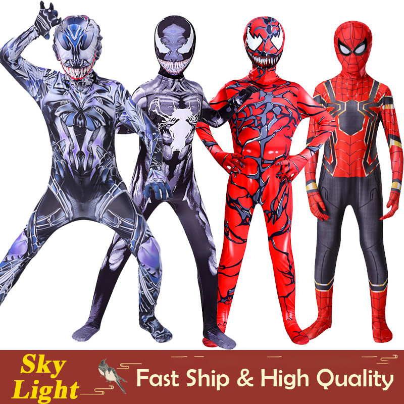 Venom 3 The Last Dance สีดําสีแดง Jumpsuit สําหรับเด็ก Boy Venom vs Spider-Man ฮาโลวีนคอสเพลย์เครื่อ