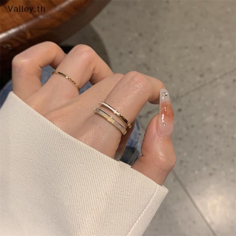 [Valley] 2pcs Simple Double Layer หยดเคลือบ Hoop แหวนชุดเปิดแหวนนิ้วปรับได้สําหรับผู้หญิง Vintage บุคลิกภาพเครื่องประดับ TH