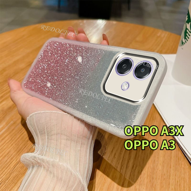 กรณี OPPO A3X A3 4G 5G 2024 Luxury Glitter ปลอก OPPOA3X OPPOA3 X Gradient Bling ใสซิลิโคนฝาครอบเลนส์ป้องกัน