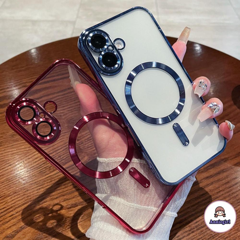 หรูหราชุบ Magentic เคสโทรศัพท์ใสสําหรับ IPhone 11 12 13 14 15 16 Pro Max 16 Plus ป้องกันกล้องกันกระแทก Soft TPU ฝาหลัง