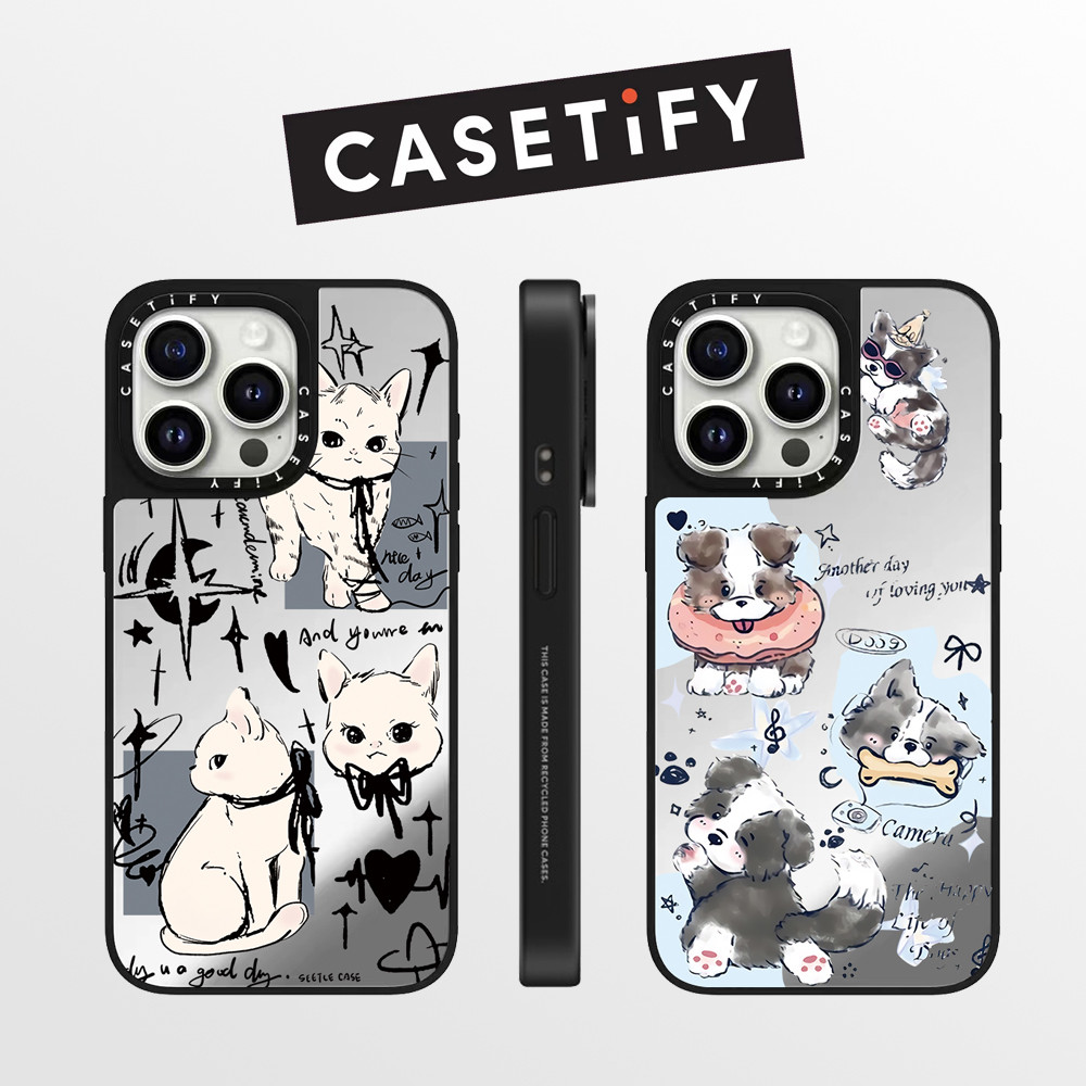 Drop proof CASETIFY เคสโทรศัพท์สําหรับ iPhone 16promax 16Pro 16 plus 15Pro 15promax 14promax 13 13promax พิมพ์ด้านข้างเคสแข็งสัตว์เลี้ยงสุนัข 12promax เคส iPhone แกะสลักคุณภาพสูง