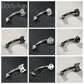 Bodyace 1 ชิ้นแหวนคิ้วสแตนเลส 16G เจาะคิ้วด้ายภายในเจาะร่างกายเครื่องประดับร่างกายแมว
