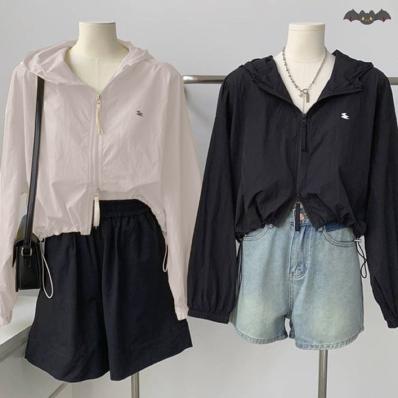[PE] ฤดูร้อนแฟชั่นป้องกันแสงแดดเสื้อผ้าผู้หญิงhooded Drawstringแจ็คเก็ตลําลองสั้นTH