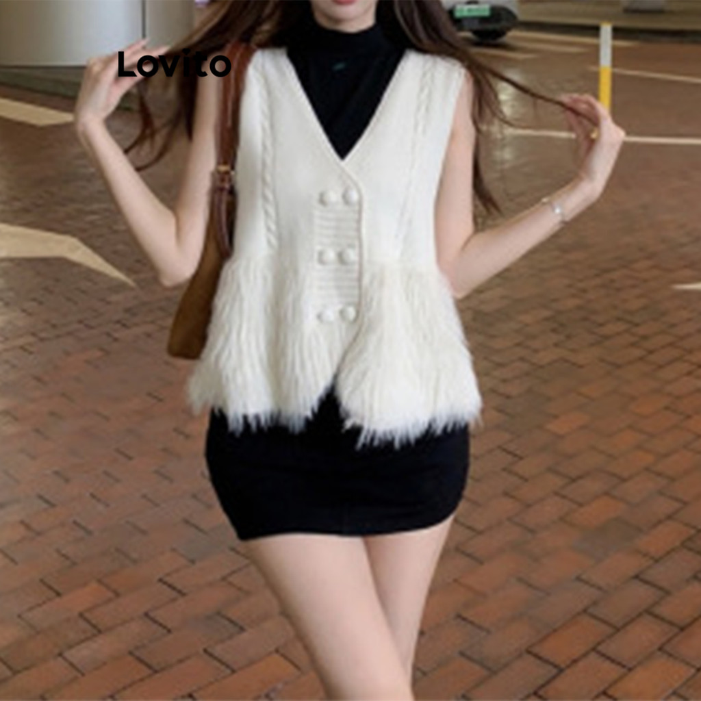 Lovito เสื้อถักเย็บผ้าธรรมดาสำหรับผู้หญิง LNA79548