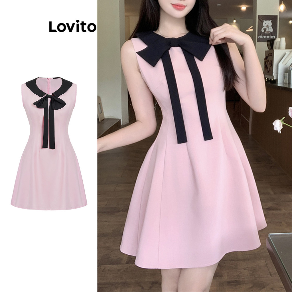 Lovito ชุดเดรสซิป สีบล็อกแบบสบาย ๆ สำหรับผู้หญิง L105MD624