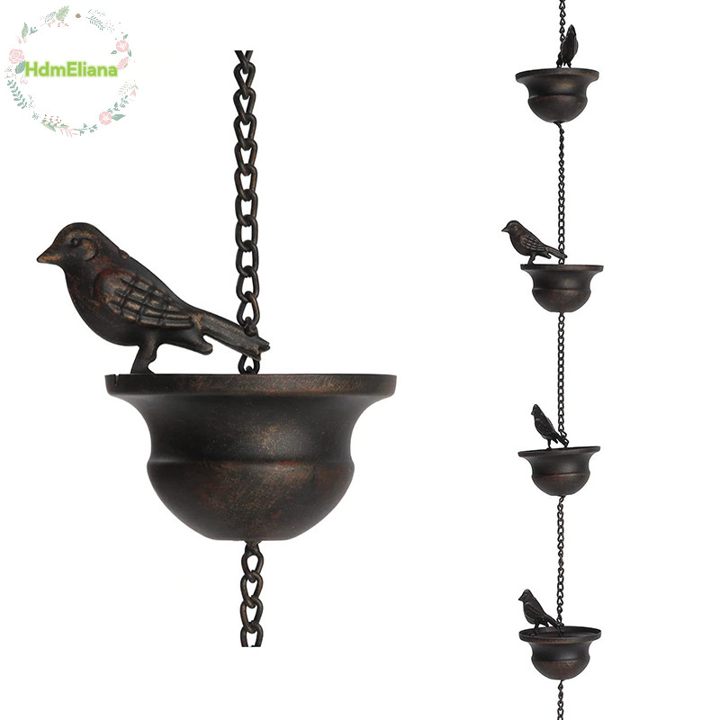 Hdmeliana โซ่ฝนสําหรับ Gutters มือถือนกบนถ้วย Rain Chimes Divert Water Away พร้อมแนบแขวน Dark Bronze Home Décor น่าทึ่ง TH