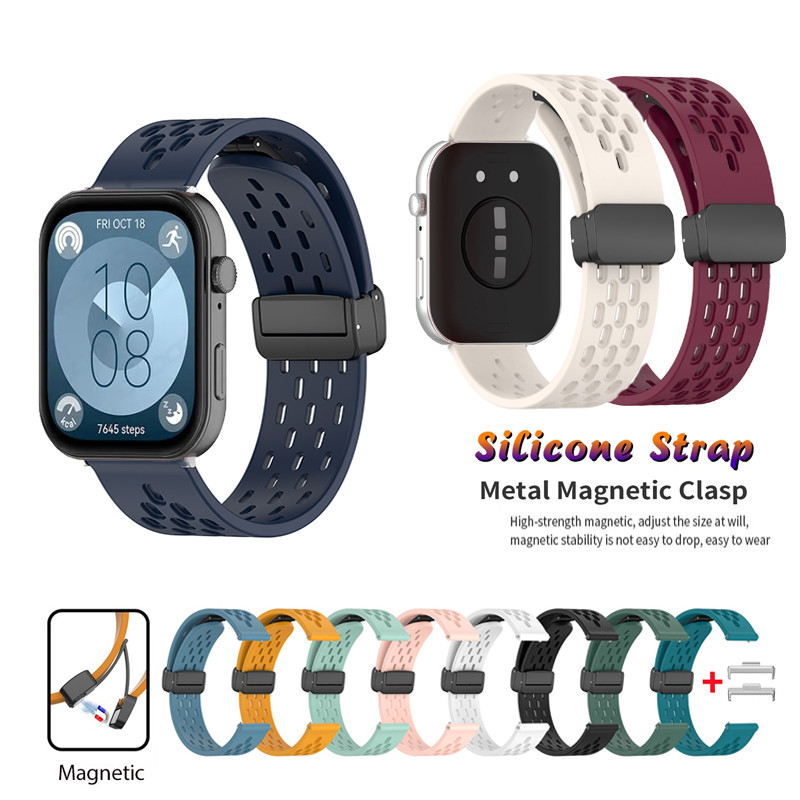 สายรัด + เชื่อมต่อพับหัวเข็มขัดแม่เหล็กหัวเข็มขัดซิลิโคนสําหรับ Huawei Watch Fit 3 /Fit 4 Pro