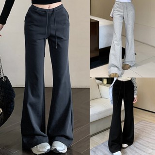 Suysuy พร้อมส่ง กางเกงวอร์ม ขายาว เอวสม็อค ทรงกระบอก รุ่นมีเ…